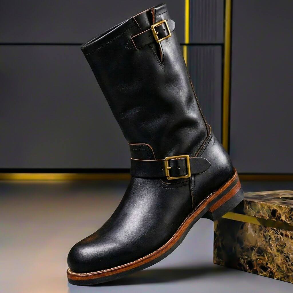 Everett | Men's Vintage Leather Engineer Boots with Buckle Strap