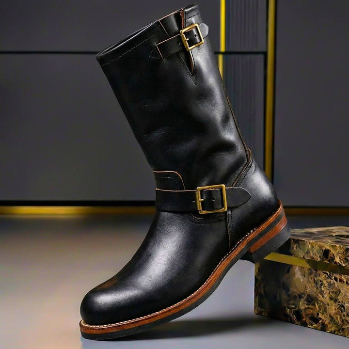 Everett | Men's Vintage Leather Engineer Boots with Buckle Strap