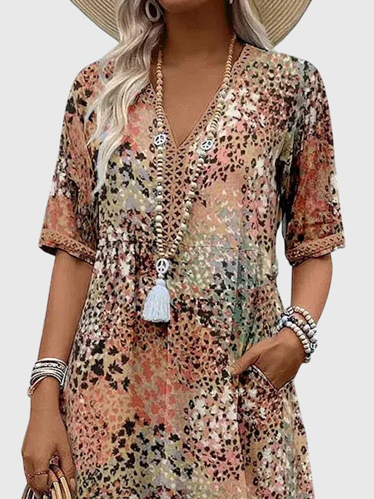 Women's Boho Floral Midi Dress Casual Summer