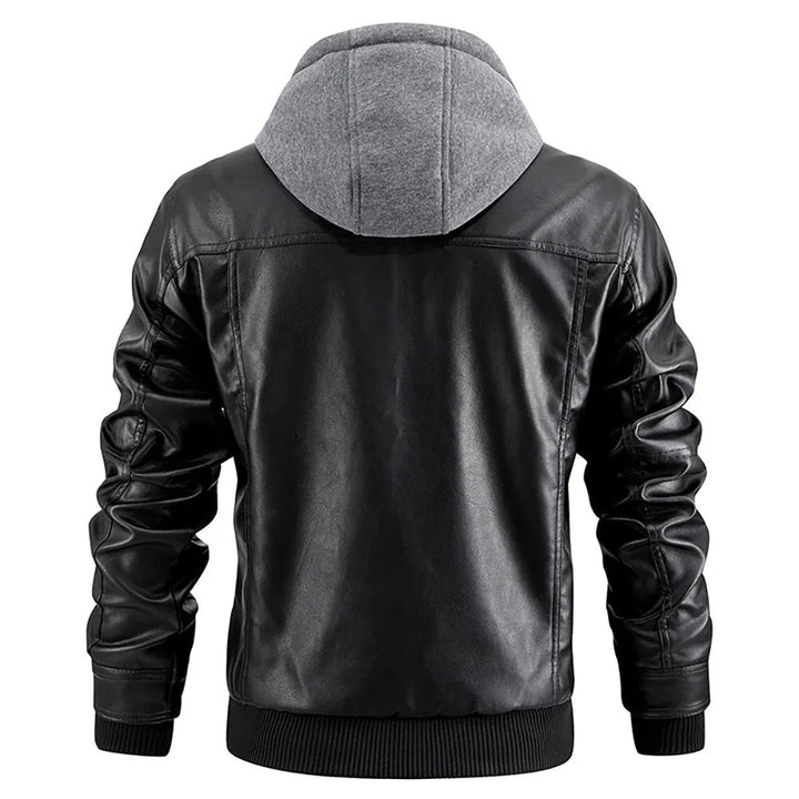 Silas | Men's PU Leather Hooded Jacket with Quilted Panels