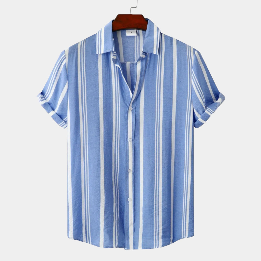 Vertical Stripe Short Sleeve Button Down Casual Shirt