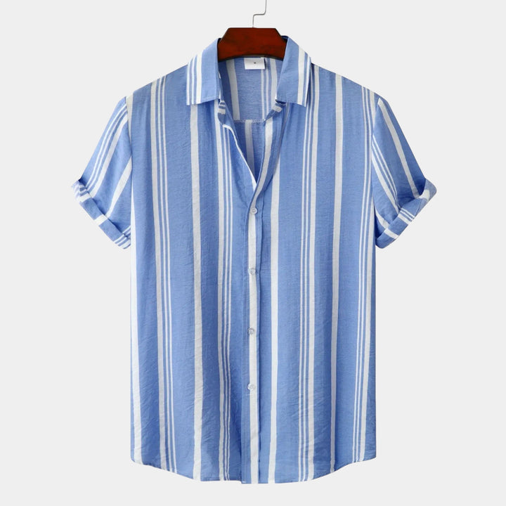 Vertical Stripe Short Sleeve Button Down Casual Shirt