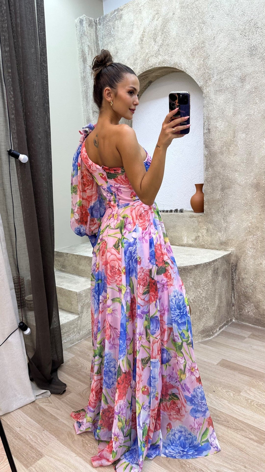 Floral One Shoulder Chiffon Maxi Dress - Wedding Guest Formal