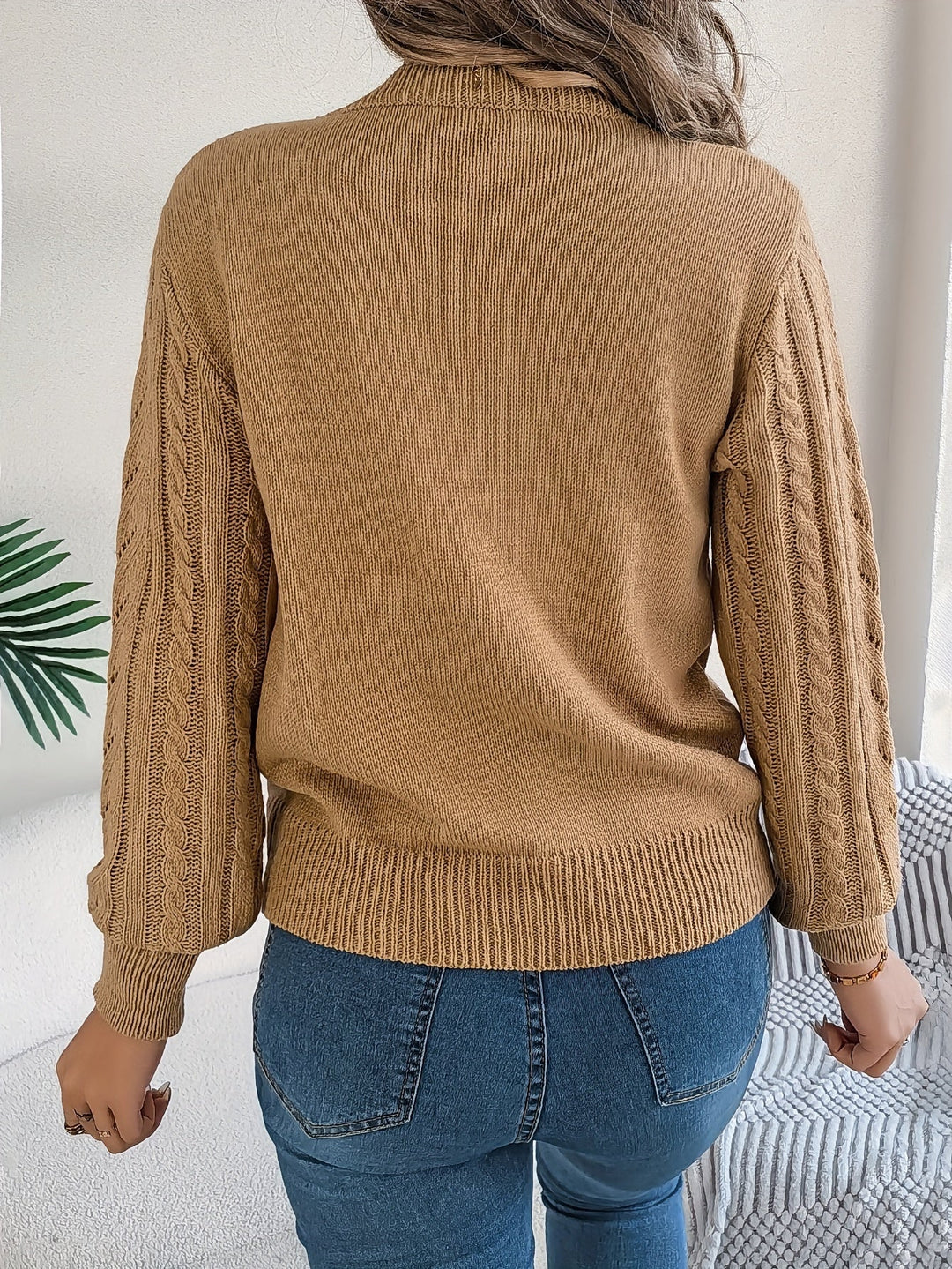 Dorothea | Women's Crew Neck Sweater in Textured Pointelle and Cable Knit
