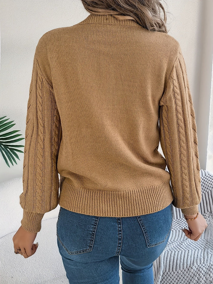 Dorothea | Women's Crew Neck Sweater in Textured Pointelle and Cable Knit