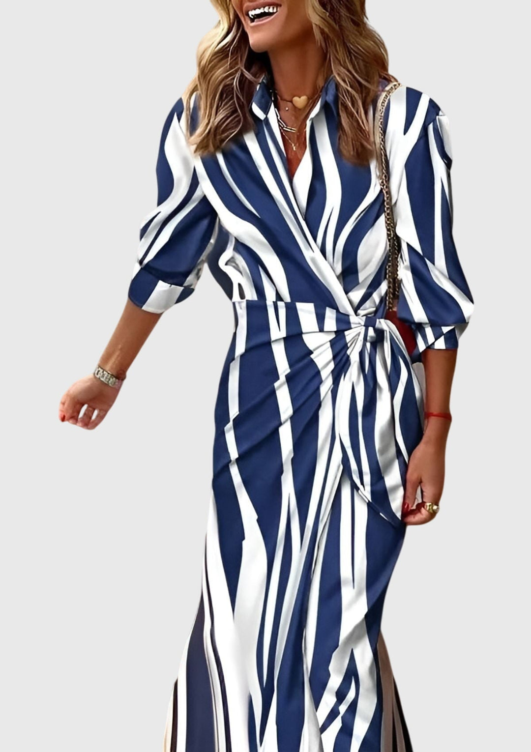 Striped Wrap Midi Dress Chic Shirt Dress Summer