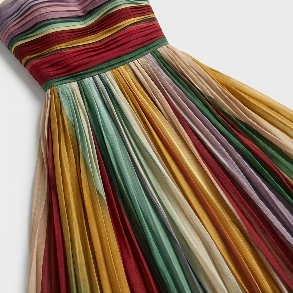 Women's Striped Strapless Maxi Dress Pleated Evening Gown Formal