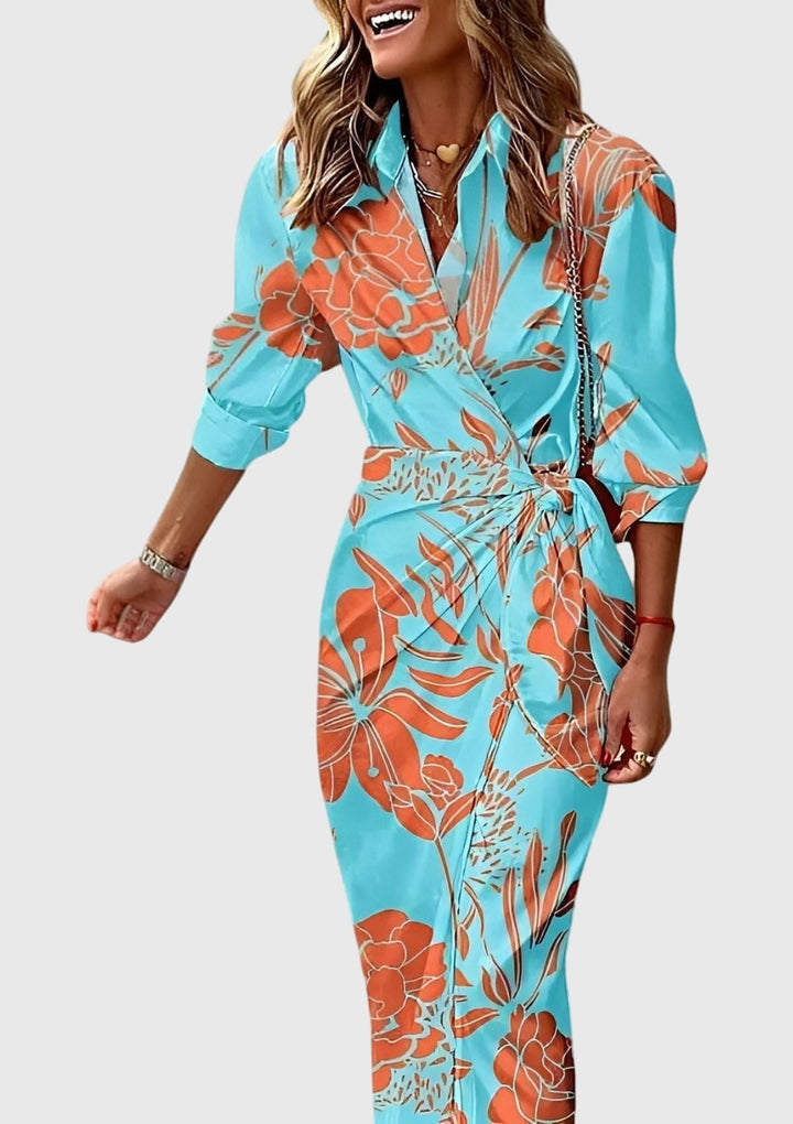 Striped Wrap Midi Dress Chic Shirt Dress Summer