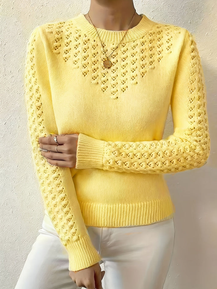 Guinevere | Women's Pointelle Knit Crew Neck Sweater