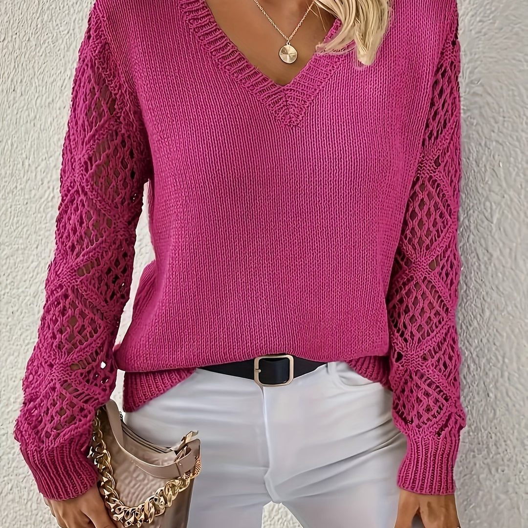Marisela | Women's V-Neck Sweater with Crochet Sleeve Detail