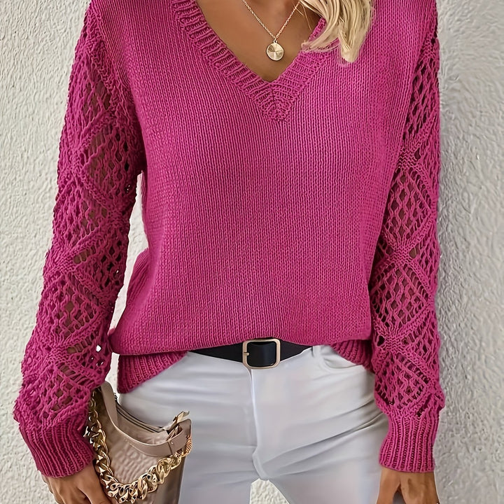 Marisela | Women's V-Neck Sweater with Crochet Sleeve Detail