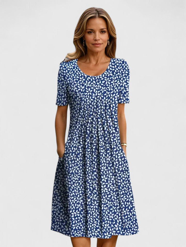 Short Sleeve Floral Knee Length Dress Loose Fit