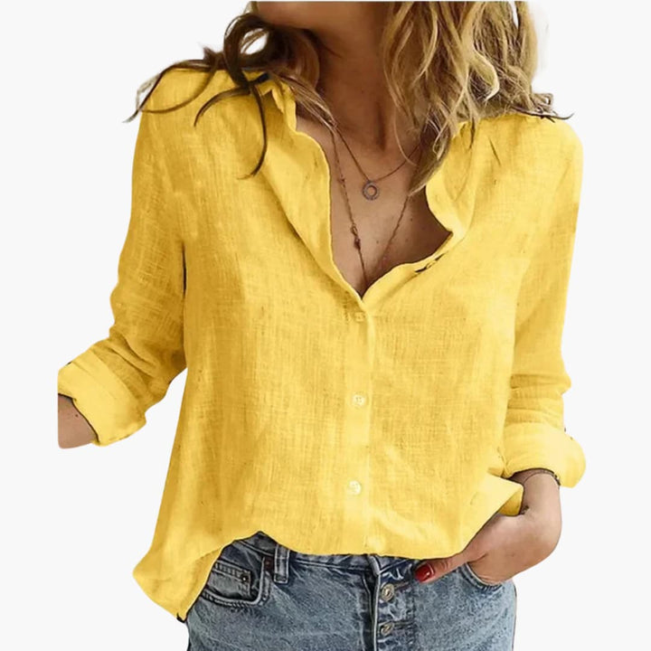 Relaxed Collar Button Down Linen Shirt Women