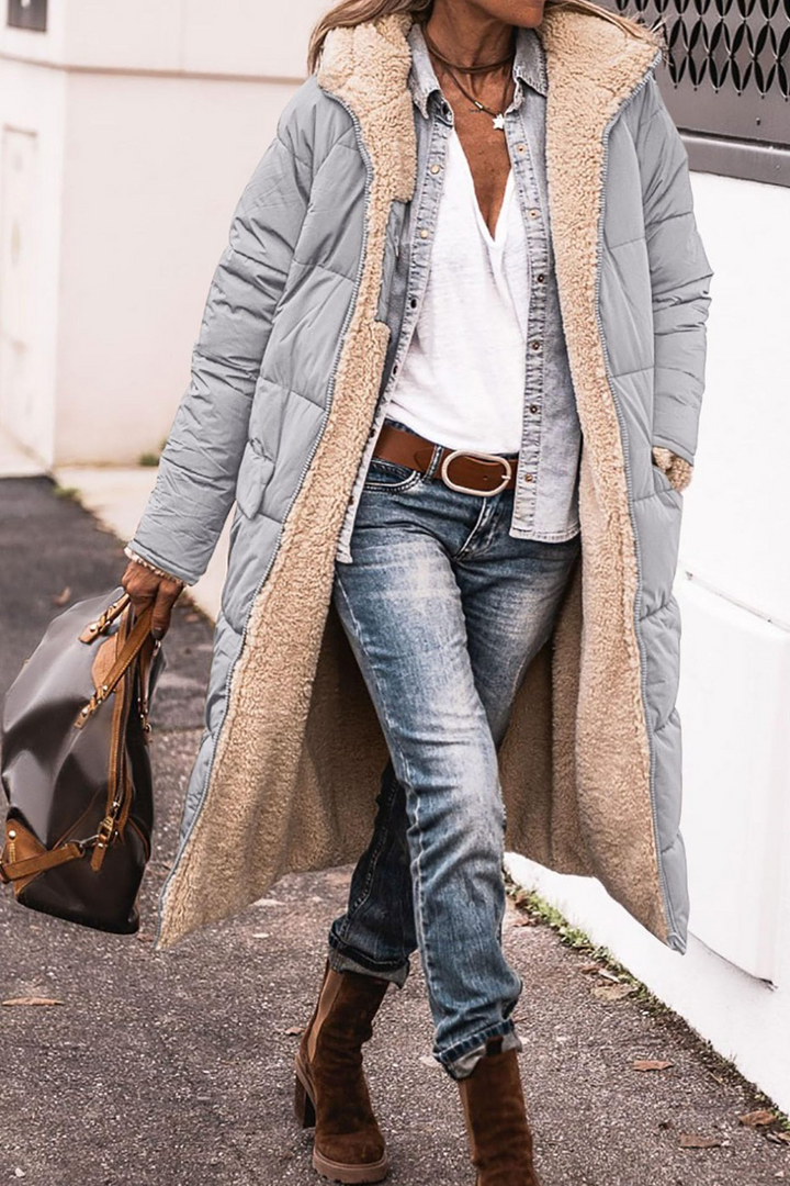 Rosalind | Women's Longline Puffer Coat with Reversible Sherpa Lining
