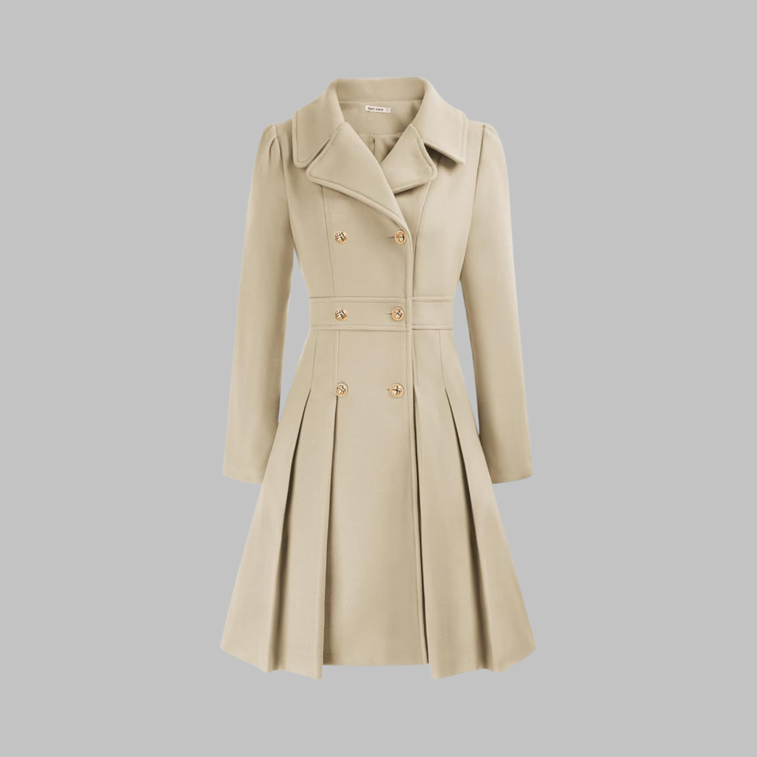 Isolde | Women's Pleated Skater Coat with Double-Breasted Buttons