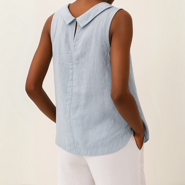 Roll Neck Sleeveless Relaxed Linen Casual Blouse