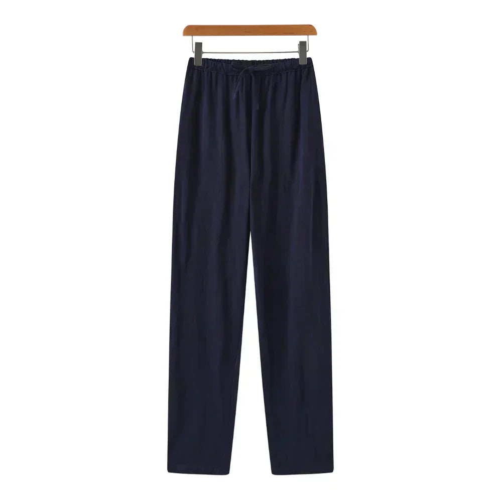 Drawstring Straight Leg Linen Trousers - Relaxed Casual Fit