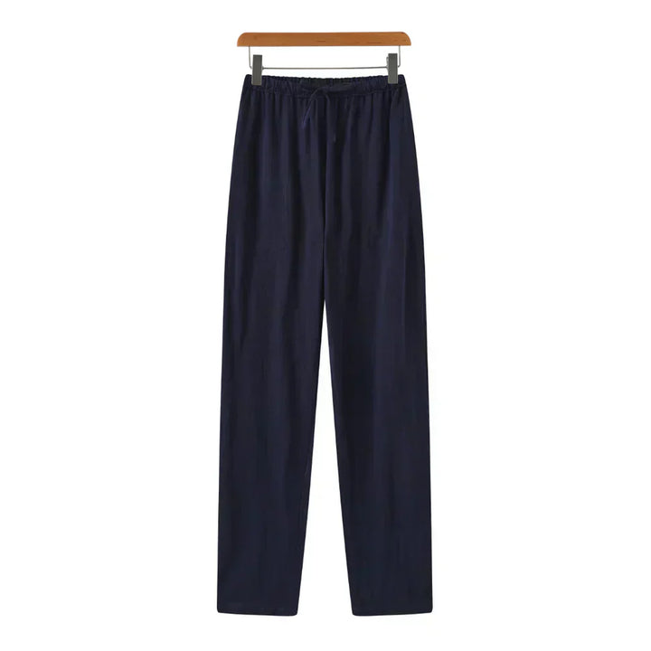 Drawstring Straight Leg Linen Trousers - Relaxed Casual Fit