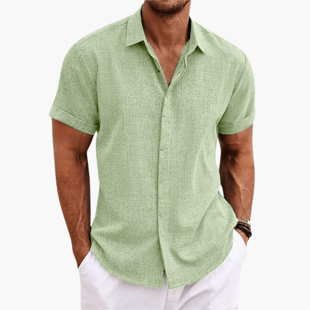 Short Sleeve Linen Button Down Casual Shirt Men