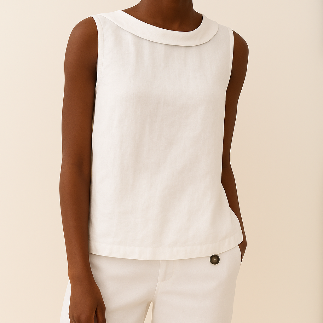 Roll Neck Sleeveless Relaxed Linen Casual Blouse