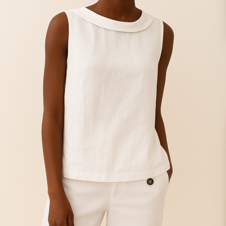 Roll Neck Sleeveless Relaxed Linen Casual Blouse