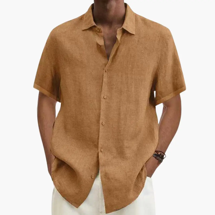 Point Collar Button Through Relaxed Fit Short Sleeve Linen Shirt