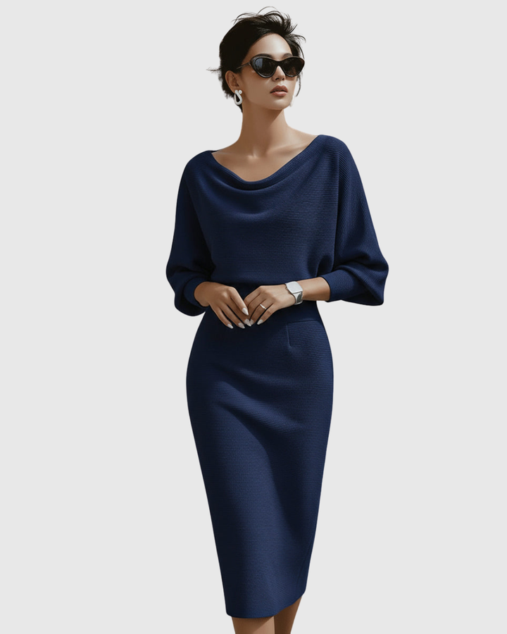 Elegant Knit Midi Cocktail Dress