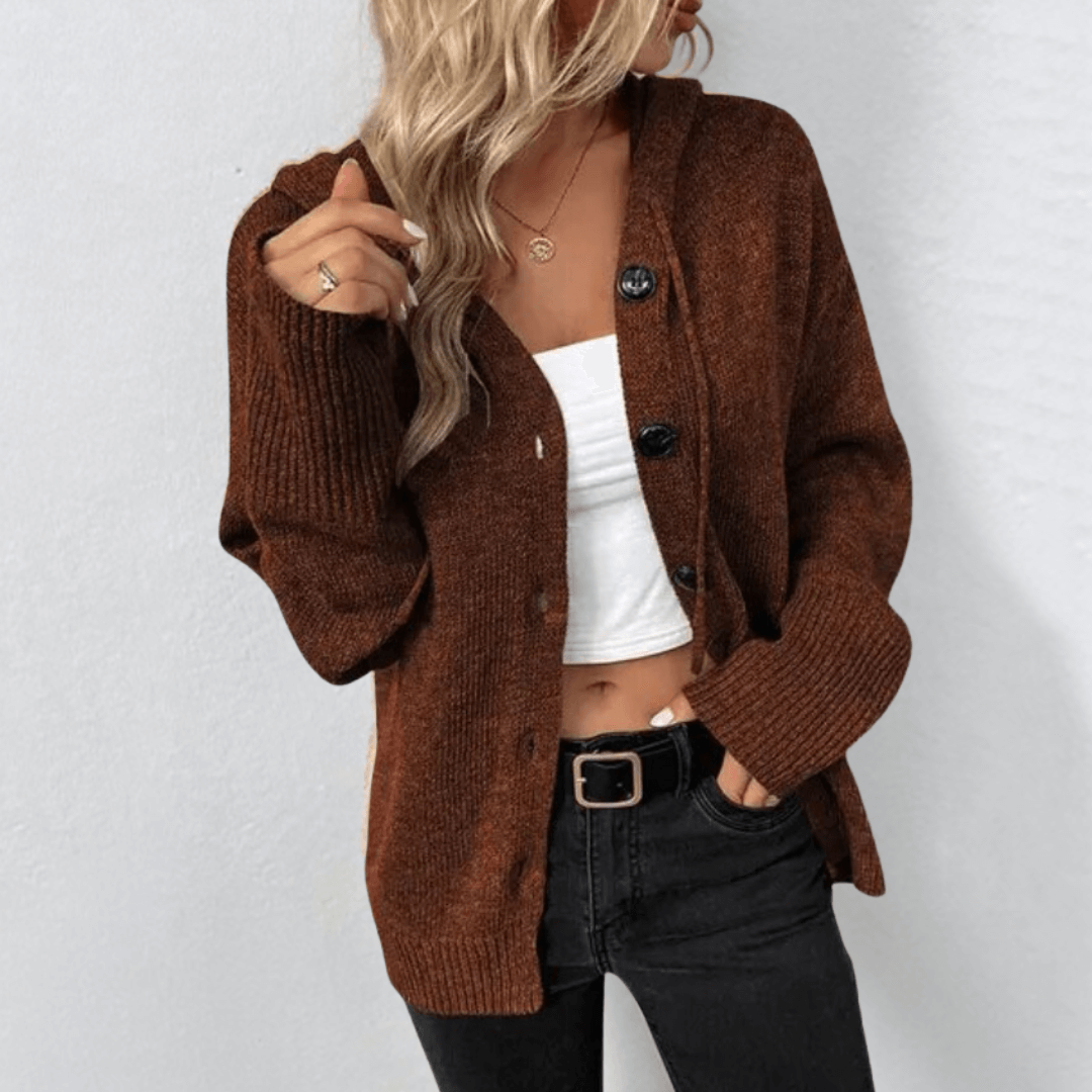 Rosalind | Women's Relaxed Hooded Ribbed Cardigan with Button Front