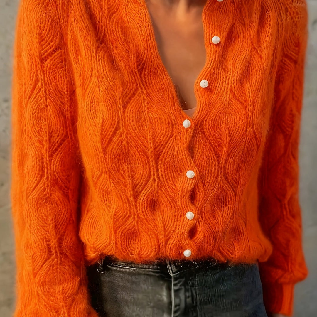 Aurelie | Women's Fuzzy Textured Pearl Button Cardigan
