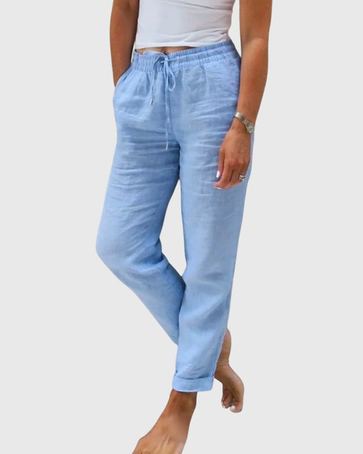 Drawstring Elasticated Linen Pants Women - Straight Leg Casual