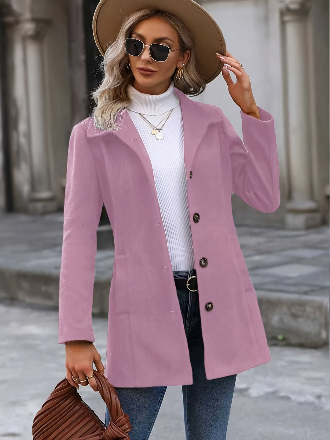 Elspeth | Women's Long Tailored Jacket with Cinched Waist and Button Front
