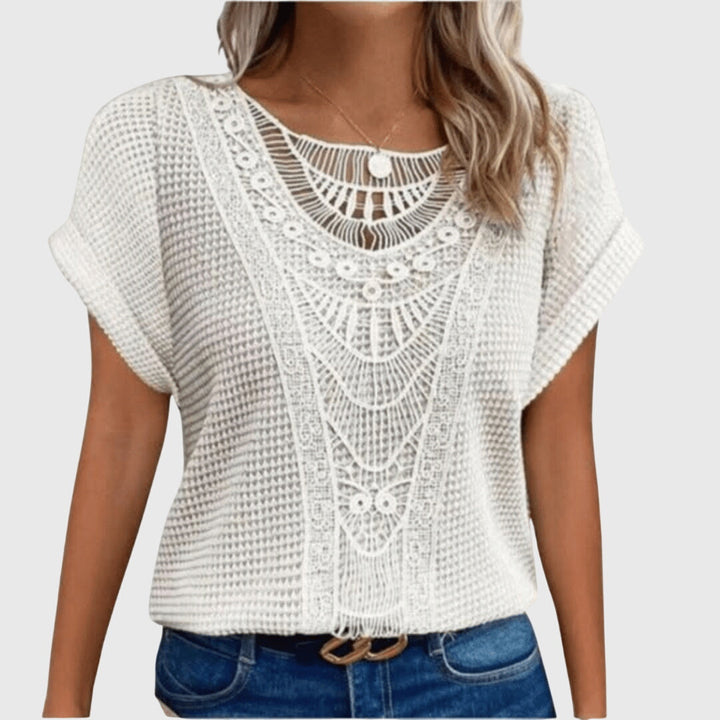Crochet Lace Panel Knit Boho Top Women