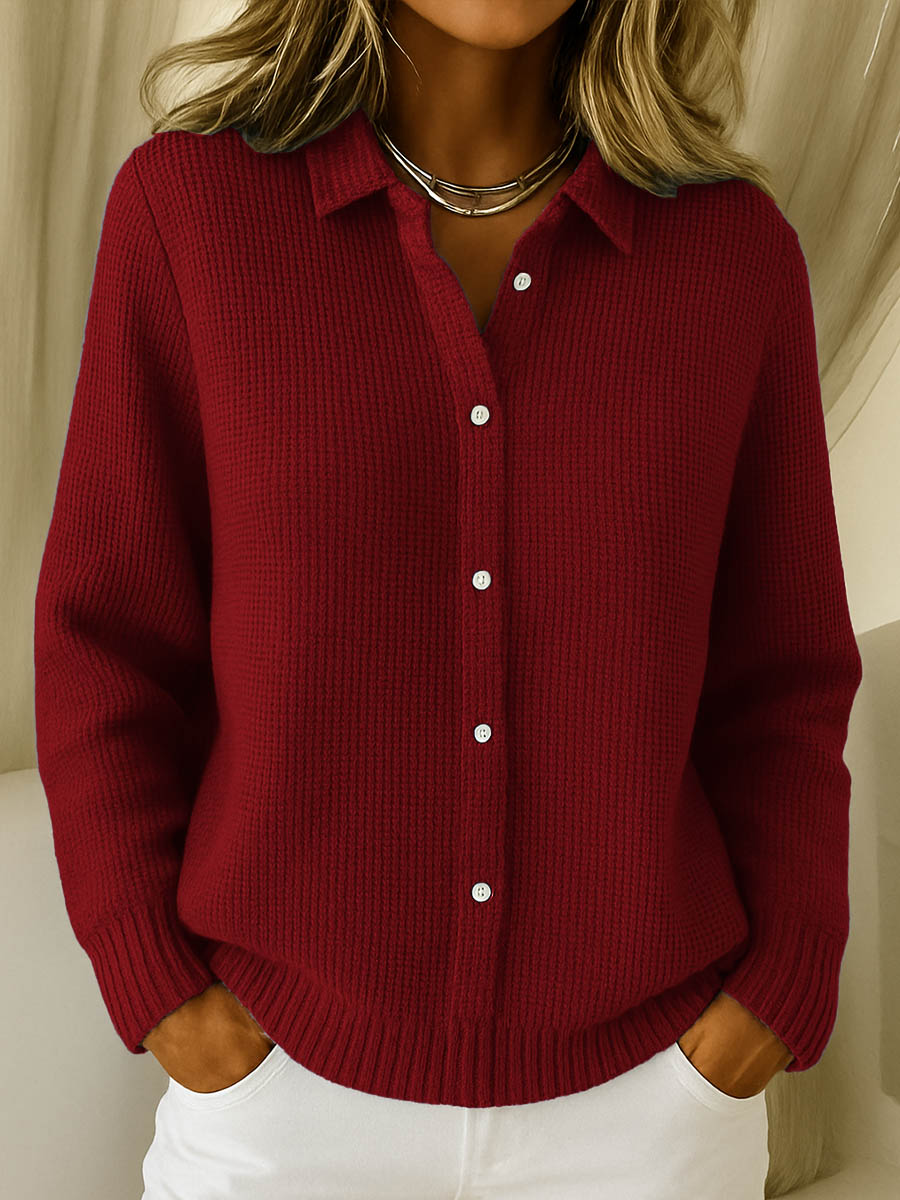 Marnie | Women's Waffle Knit Shirt-Style Cardigan with Collar