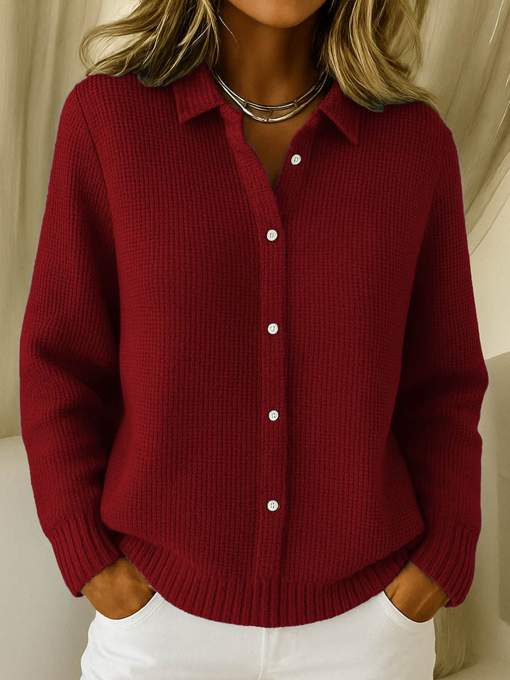 Marnie | Women's Waffle Knit Shirt-Style Cardigan with Collar