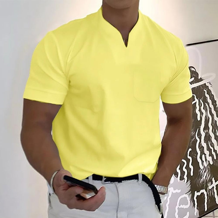 V Neck Chest Pocket Slim Fit Short Sleeve Casual Tee