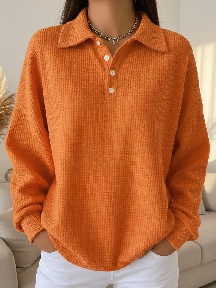 Coraline | Women's Oversized Waffle Knit Polo Collar Sweater