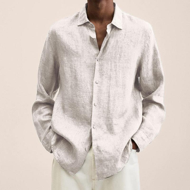 Oversized Long Sleeve Relaxed Fit Linen Shirt Men