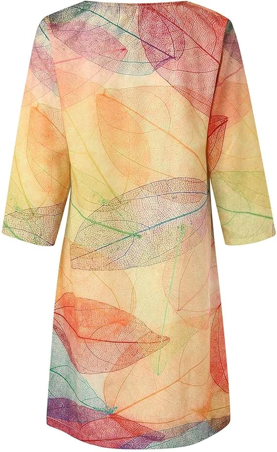 Casual Botanical Print Three Quarter Sleeve Mini Dress