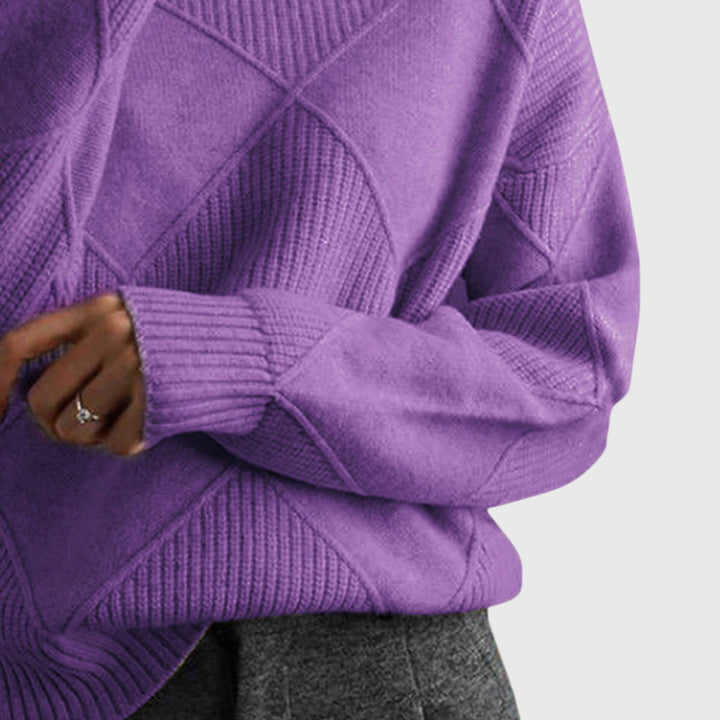 Beatrix | Women's Ribbed Roll Neck Sweater with Geometric Seaming