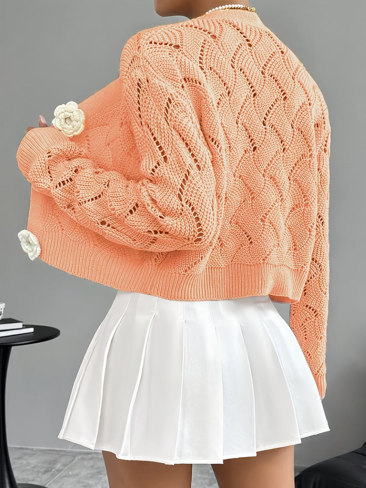 Marigold | Women's Scalloped Crochet Cardigan with 3D Rose Buttons
