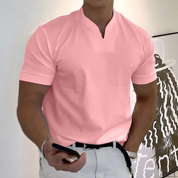 V Neck Chest Pocket Slim Fit Short Sleeve Casual Tee