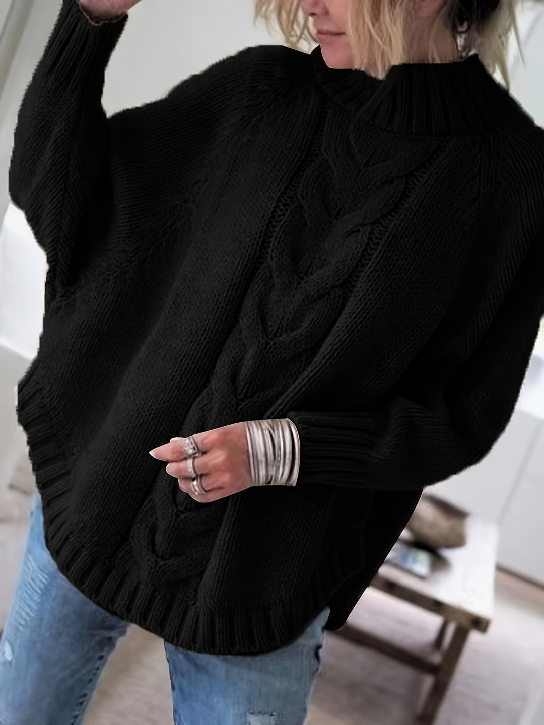 Isolde | Women's Oversized Cable Knit Turtleneck Sweater
