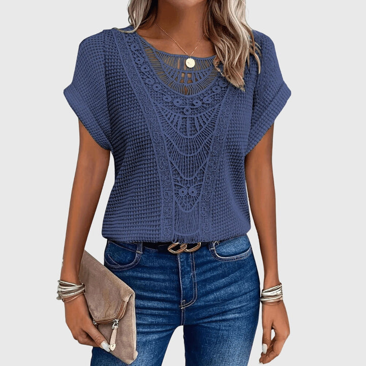 Crochet Lace Panel Knit Boho Top Women