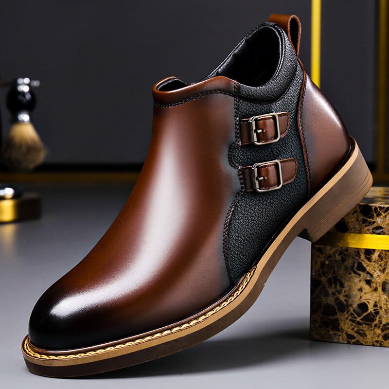 Harrison | Men's Leather Dress Ankle Boots with Double Buckle Straps