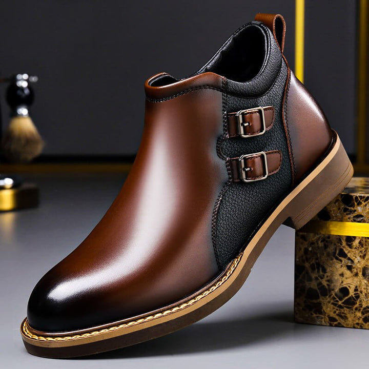 Harrison | Men's Leather Dress Ankle Boots with Double Buckle Straps