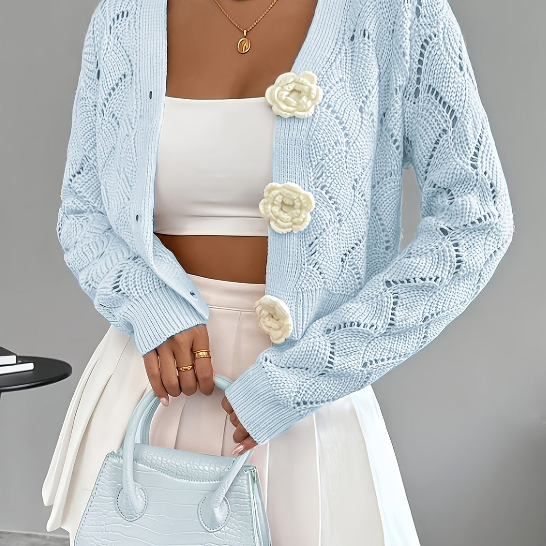 Marigold | Women's Scalloped Crochet Cardigan with 3D Rose Buttons