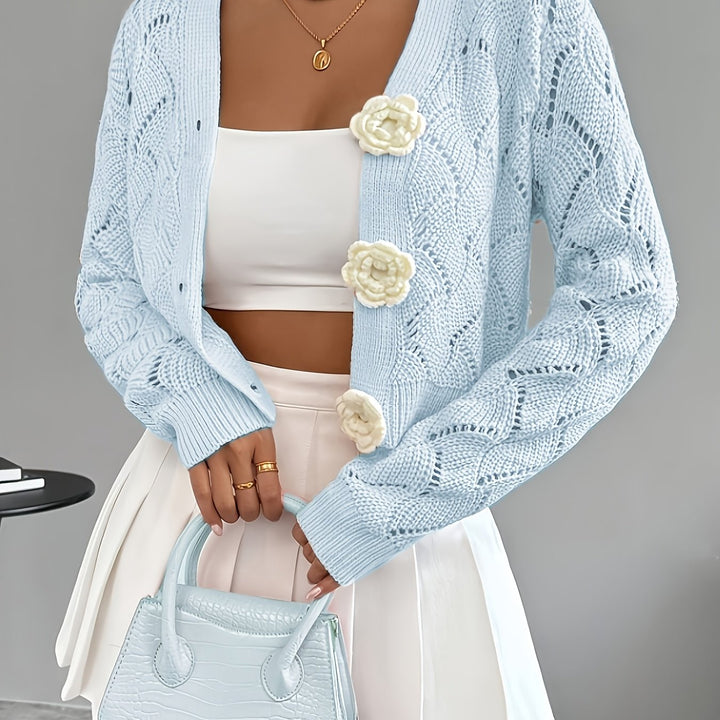 Marigold | Women's Scalloped Crochet Cardigan with 3D Rose Buttons
