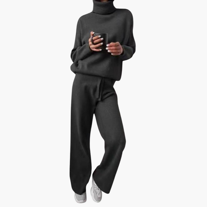 Cosette | Women's Drawstring Wide Leg Pants Turtleneck Loungewear Set
