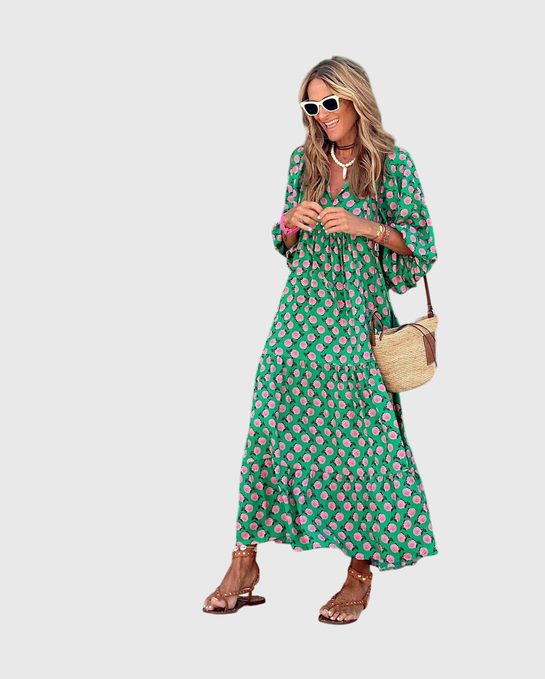 Long Sleeve Floral Maxi Dress Loose Fit