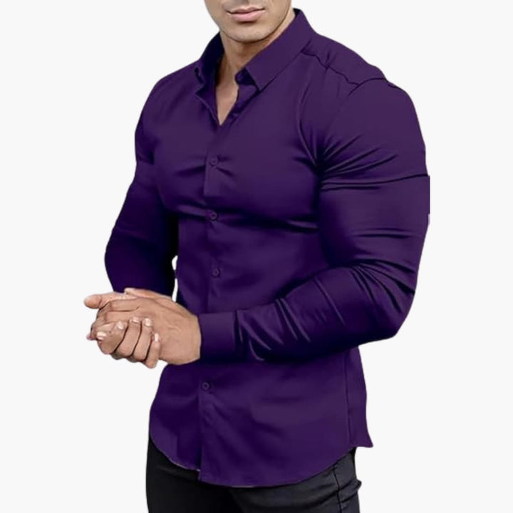 Muscle Fit Long Sleeve Stretch Dress Shirt Men